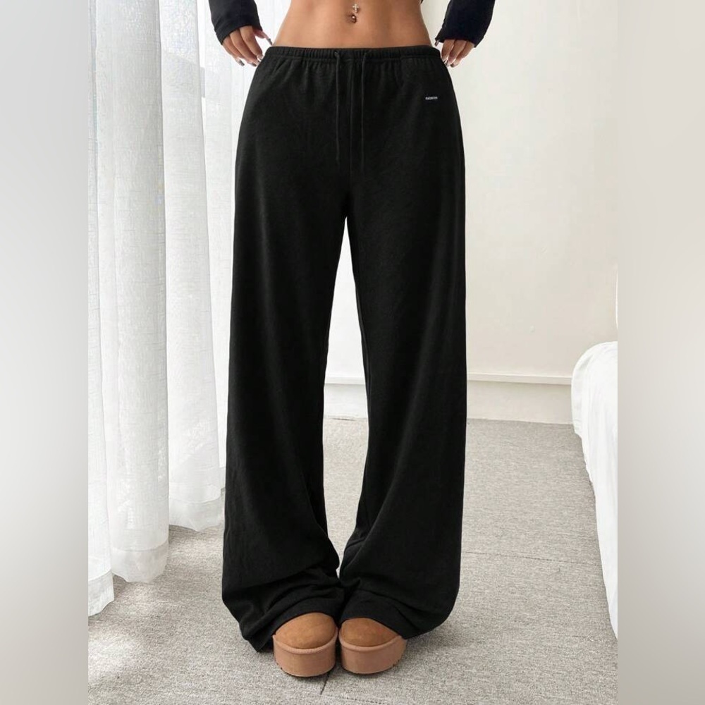 NEW Black 2-Way Fleece Wide-Leg Pants